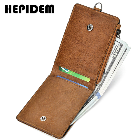 Cartera de piel auténtica HEPIDEM RFID de gran calidad Crazy Horse 2022 nuevo monedero de bolsillo frontal para billetes de dólar para hombres K055 ► Foto 1/6