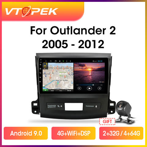 Vtopek-Radio multimedia con GPS para coche, Radio con reproductor, navegador, 9 pulgadas, 4G + WiFi, 2Din, Android 9,0, para Mitsubishi Outlander Xl 2 2009-2016 ► Foto 1/6