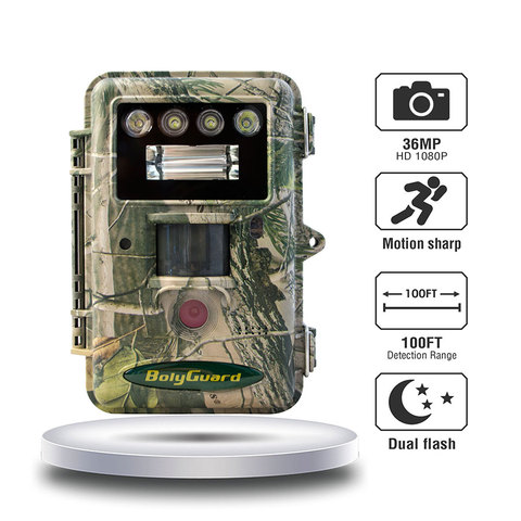 Bolyguard-cámaras de caza de 36MP, 1080P, flash blanco, LED, cámaras de rastreo, color, foto y vídeo por la noche, grabación de sonido disponible, 100 pies ► Foto 1/6
