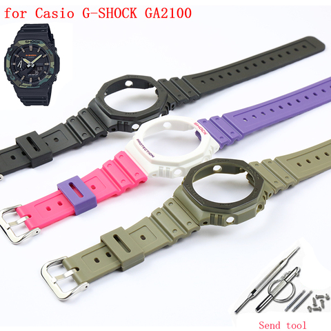 Accesorios de 16mm resina funda con correa adecuado para Casio G-SHOCK GA2100 2110 hombres y mujeres impermeable de deportes Correa transparente ► Foto 1/6