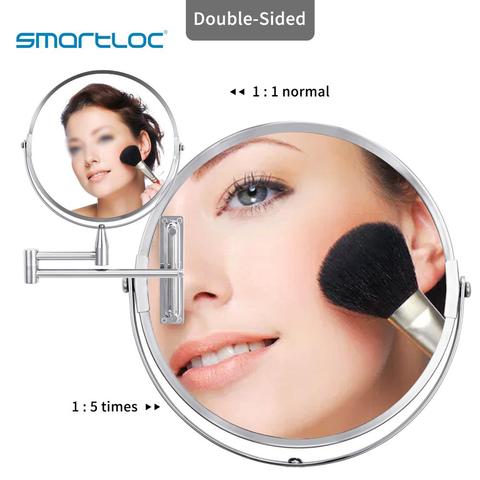 Smartloc-Espejo de baño extensible de 8 pulgadas, espejo inteligente con aumento 1X5X, montado en la pared, para maquillaje ► Foto 1/6