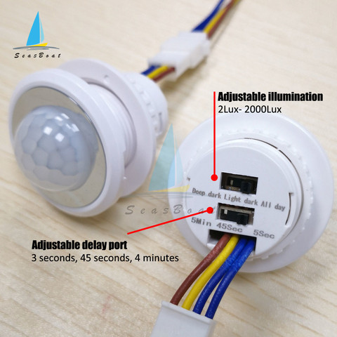 Interruptor de Sensor de movimiento infrarrojo LED P de CA, 85V-265V, interruptor de retardo de tiempo ajustable para iluminación del hogar ► Foto 1/6