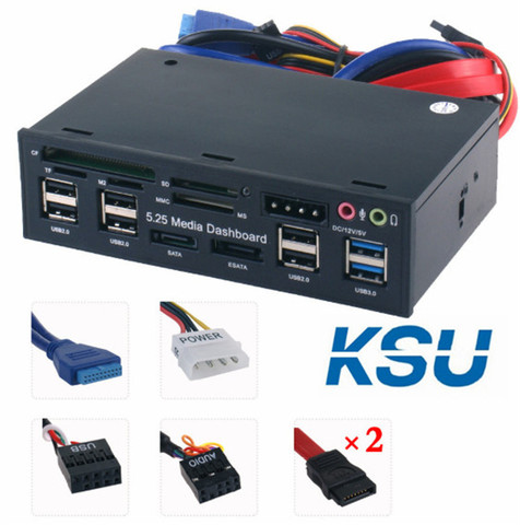 USB 3,0 Hub multifunción eSATA Puerto SATA lector de tarjetas interno PC medio Panel frontal Audio para SD MS CF TF M2 MMC tarjetas de memoria ► Foto 1/4