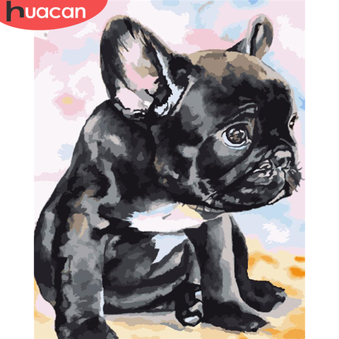 Dibujo de perro sobre lienzo de regalo, pintura de HUACAN por número, imágenes artesanales por números, Kits de animales, pintura pintada a mano, arte, decoración del hogar ► Foto 1/6