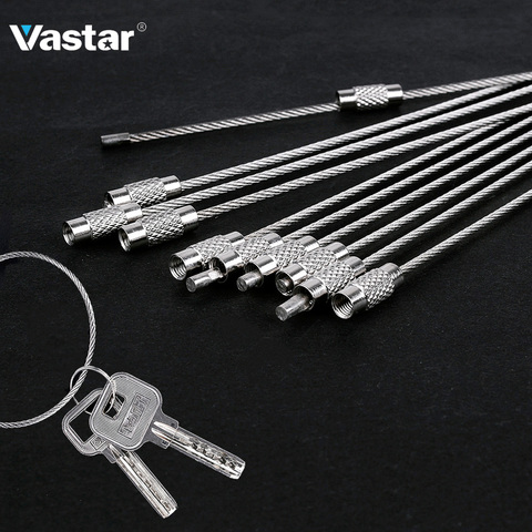 Vastar-Llavero de cuerda de acero inoxidable, 10 Uds., 10cm, 20cm, Cable de sujeción, tornillo, dispositivo de bloqueo, anillo, llavero, utensilio para colgar ► Foto 1/6