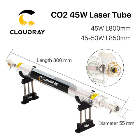 Cloudray-tubo láser de vidrio Co2, diámetro de 50mm, 55MM, 800MM, 850mm, 45-50W, lámpara láser de vidrio para máquina cortadora de grabado CO2 ► Foto 1/5