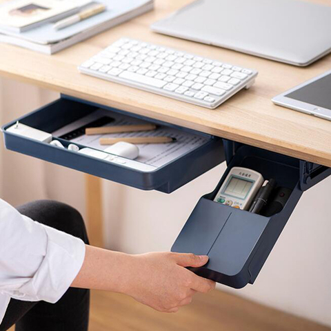 Caja de almacenamiento adhesiva para cajón de escritorio, para soporte de bolígrafo de oficina, caja de clasificación oculta, organizador de bandeja de almacenamiento de tenedor y cuchillo de cocina ► Foto 1/1