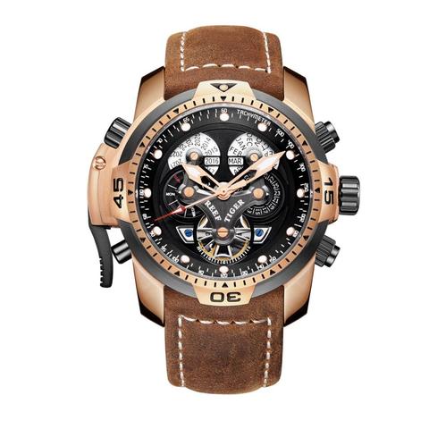 Reef Tiger-reloj de lujo para hombres, automático, deportivo, resistente al agua, mecánico, con correa de cuero y zafiro ► Foto 1/6