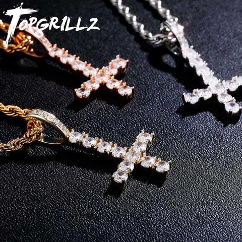 TOPGRILLZ-Colgante de Cruz al revés para hombre, collar de circonia cúbica de alta calidad, Hip Hop, joyería de moda para regalo ► Foto 1/6