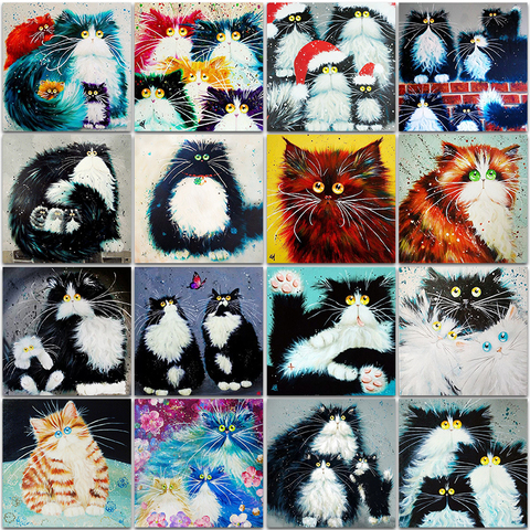 Kit de pintura de diamantes 5D para decoración del hogar, pintura de gatos, mariposa, gatito, mosaico completo cuadrado y bordado redondo, punto de cruz ► Foto 1/6