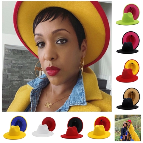 Sombrero Fedora de Jazz para hombres y mujeres, sombrero vaquero de doble cara con Color rojo y negro, bombín de lana, venta al por mayor, 2022 ► Foto 1/6