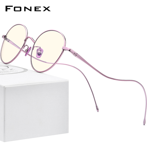 FONEX-gafas con bloqueo de luz azul para hombre y mujer, anteojos unisex con filtro de luz azul, antirayos redondos, estilo Vintage, con ordenador, de titanio puro, FAB017, 2022 ► Foto 1/6