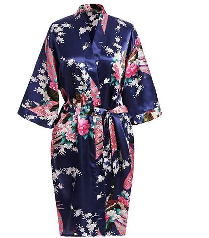 Bata de baño de seda satinada para boda, kimono corto de dama de honor de la novia, a la moda, estilo floral, para noche de mujer ► Foto 1/6