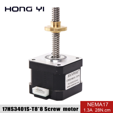 Envío libre nema17 motor paso a paso de tornillo 17HS3401S-T8x8-300MM con tuerca de cobre plomo 8mm para CE Rosh ISO cnc laser e 3D impresora ► Foto 1/6