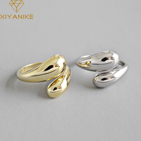 XIYANIKE-anillos lisos de Plata de Ley 925 para mujer, joyería de boda hecha a mano de moda coreana para parejas, oro Vintage de plata geométrica ► Foto 1/6