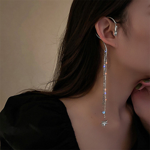 FYUAN-pendientes largos con borla y diamantes de imitación para mujer, aretes con gancho para la oreja, colgante de estrella, joyería para fiesta y boda ► Foto 1/5