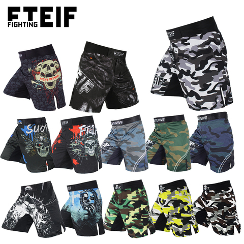 FTEIF MMA transpirable lucha feroz camuflaje pantalones de boxeo Tiger Muay Thai pantalones cortos mma kickboxing sanda pantalón corto muay thai barato ► Foto 1/6