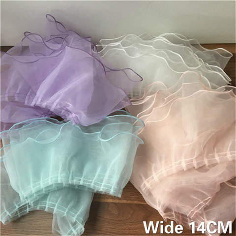 Cinta de flecos de encaje 3d de 14CM de ancho y doble capa, Organza plisada de lujo, para vestido de boda, suministros de costura DIY ► Foto 1/6