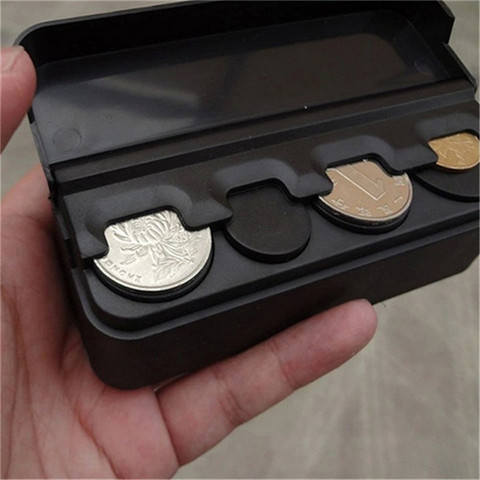 Caja organizadora de monedas de plástico negro para coche, contenedor de almacenamiento de dinero, organizador de 4 cuadrículas ► Foto 1/6