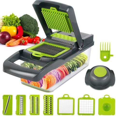 Cortador de verduras multifuncional para cocina, trituradora de frutas, rallador, escurridor, rebanadores, 8 en 1, accesorios ► Foto 1/6