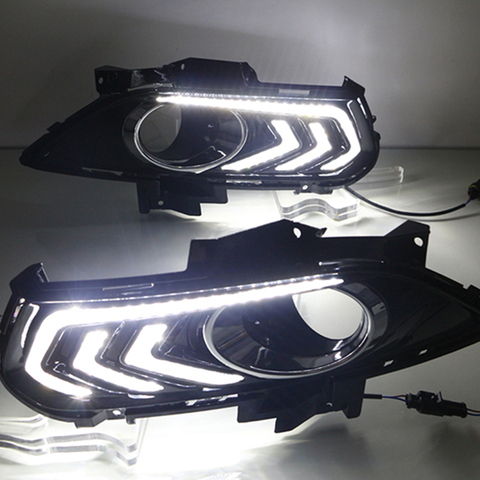 Intermitente para coche 2 uds para Ford Mondeo fusión 2013, 2014, 2015, 2016 coche DRL 12V luz LED de conducción diurna con la señal amarilla de relé ► Foto 1/6