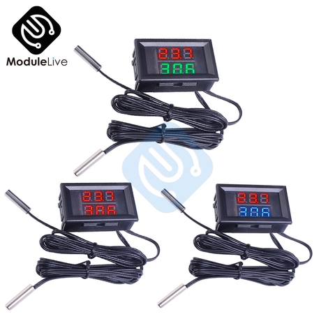 Sensor de temperatura Digital, termómetro con Cable de sonda NTC, pantalla LED Dual de 0,28 pulgadas, rojo, azul y verde, 4-28V de CC, 5V, 12V, 0,28