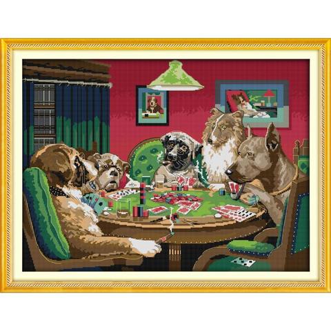 Kit de pintura de juego de perros, punto de cruz, 14ct, 11ct, lienzo de impresión, bricolaje, conjunto de estampado de bordado de animales, decoración del hogar ► Foto 1/6