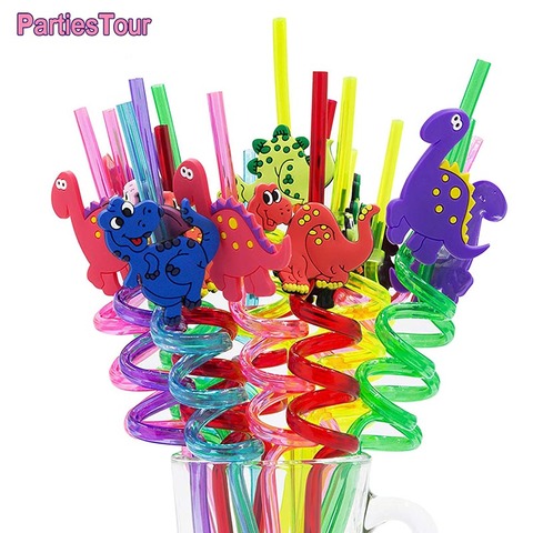 Pajitas de dinosaurios reutilizables de 25cm para niños, pajitas de plástico para beber, decoraciones para fiesta de cumpleaños, suministros de fiesta de cumpleaños, 8 Uds. ► Foto 1/6