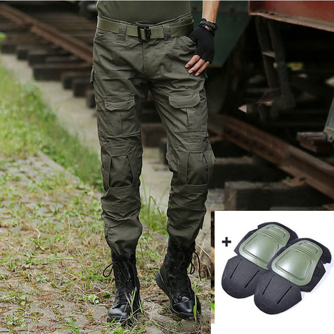 Pantalones militares con rodilleras para hombre, pantalones Cargo