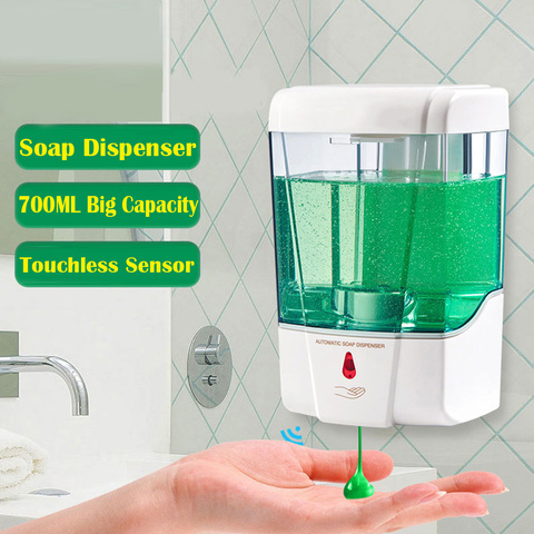 Dispensador automático de jabón líquido con Sensor táctil, detergente desinfectante de manos, montado en la pared para baño y cocina, 700ml ► Foto 1/6