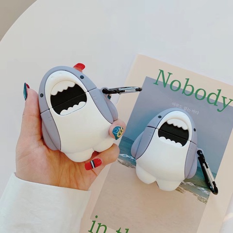 Para funda de Airpods tiburón de dibujos animados carcasa divertida para AirPods 2 funda bonita protección funda de silicona para Air pods 2 auriculares funda fundas ► Foto 1/6