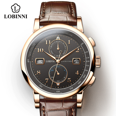 LOBINNI marca de lujo Gaviota movimiento mecánico automático de cuero genuino reloj de pulsera masculino zafiro reloj de hombre resistente al agua ► Foto 1/1