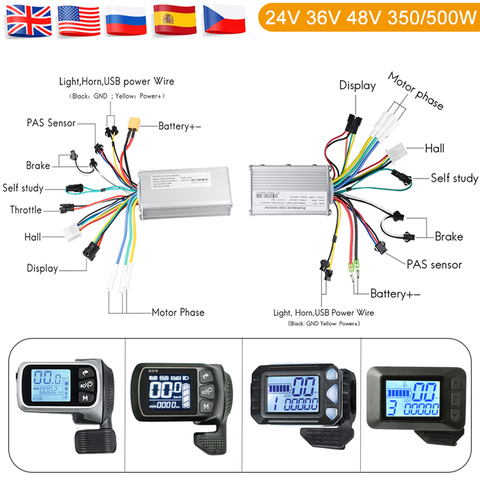 BLDC-controlador de velocidad para bicicleta eléctrica sin escobillas, con pantalla, 24V, 36V, 48V, 350W, 500W ► Foto 1/6