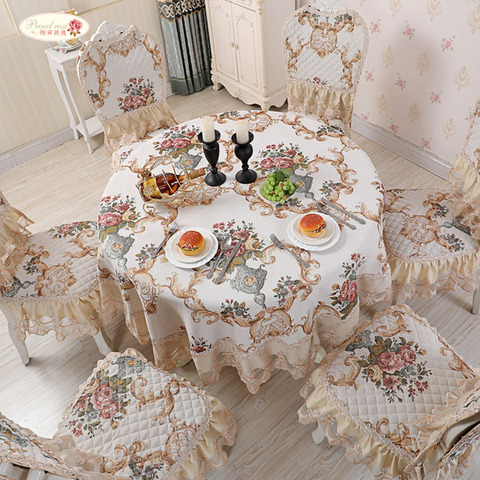 Rosa imponente de chenilla para mesa cubierta de mesa de comedor europeo, funda de cojín para silla, manteles redondos ► Foto 1/6