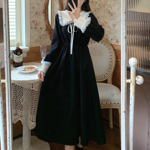 Vestido de encaje Vintage para mujer, elegante vestido de Hada de manga larga con cuello de Peter Pan, coreano, primavera 2022 ► Foto 1/6