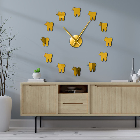 Contemporáneo efecto espejo acrílico diente 3D DIY del reloj de pared del dentista dientes Dental Oficina Decoración de pared Art decó reloj regalo para médico ► Foto 1/6