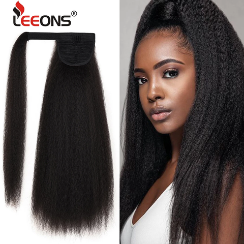 Leeons nuevas piezas largas de cabello sintético Afro rizado cola de caballo, extensiones de cabello con cola de caballo con cordón Natural, piezas de cabello falso ► Foto 1/6