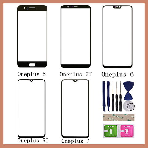 Cristal exterior de pantalla táctil móvil para Oneplus 5, 5T, 6, 6T, 7, 7T, Sensor de pantalla táctil, Panel frontal, digitalizador, reemplazo de la cubierta de vidrio ► Foto 1/6