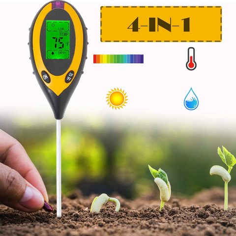 Comprobador de pH del suelo, 3/4 en 1, iluminación para PH, medidor de la acidez de la humedad, medidor de humedad, Kit de pruebas de suelo de plantas para flores ► Foto 1/6