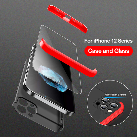 GKK-funda de cristal 3 en 1 para iPhone, carcasa rígida mate anti-huellas dactilares, a prueba de golpes, para iPhone 12, 360 ► Foto 1/6