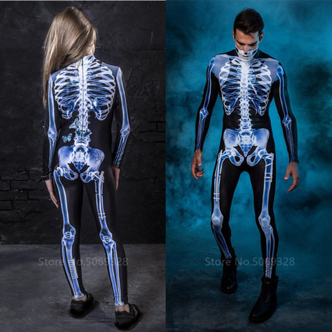 Calavera aterradora 2022 nuevo traje de Halloween para los niños esqueleto adulto hueso familia Horror Zombie elegante disfraz de los hombres y las mujeres fiesta de Carnaval ► Foto 1/6