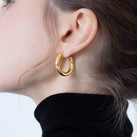 Pendientes llenos de oro Huggie Hoop, acero inoxidable, abalorio medio grueso Bohe, Piercing femenino para cartílago, triangulación de envío ► Foto 1/6