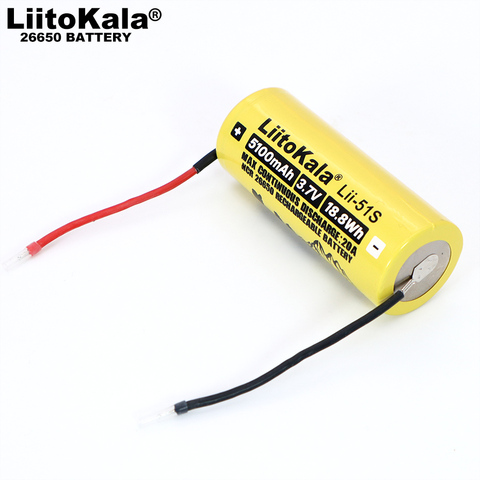 2022 Liitokala 26650 de ion de litio de alta capacidad 5100mAh 3,7 v batería recargable 20A aprobación de la gestión 3,6 V baterías de energía + DIY Cable ► Foto 1/5