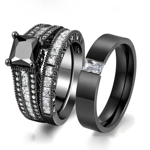 Anillos de moda para pareja, joyería para hombre, anillo de mujer de acero inoxidable, juego de anillos de circón Blanco/Negro, regalo de compromiso para boda ► Foto 1/6