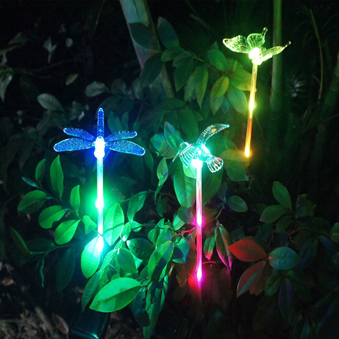 Luces LED con cambio de Color para paisaje Solar, luces de jardín solares impermeables con libélula para exteriores, mariposa y pájaro ► Foto 1/6