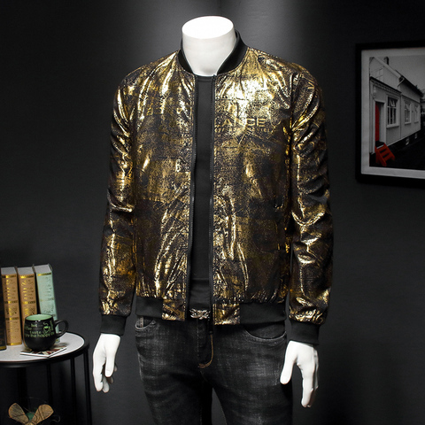 Chaqueta de lujo con estampado dorado y negro para Hombre, atuendo de fiesta, Casaca para Club y Bar, cazadora de Jacquard, ropa para Hombre 2022 ► Foto 1/6