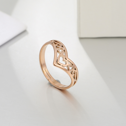 Skyrim-Anillo de corazón hueco para mujer y niña, joyería de acero inoxidable, Color oro rosa ajustable, regalo de aniversario ► Foto 1/6