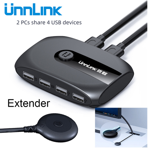 Unnlink 2 puertos USB conmutador KVM con extensor USB 2.0X4 teclado ratón impresora disco de U para 2 uds computadoras portátiles con USB caja de interruptor ► Foto 1/6