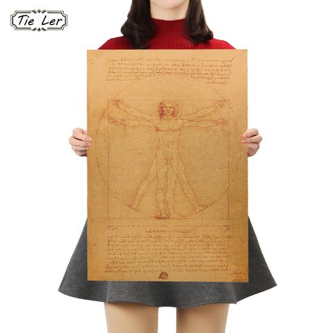 Corbata LER manuscrito Leonardo da Vinci Vitruvio hombre pósteres nostálgicos Retro Centro de pintura decorativa Kraft pegatinas para la pared de papel ► Foto 1/6