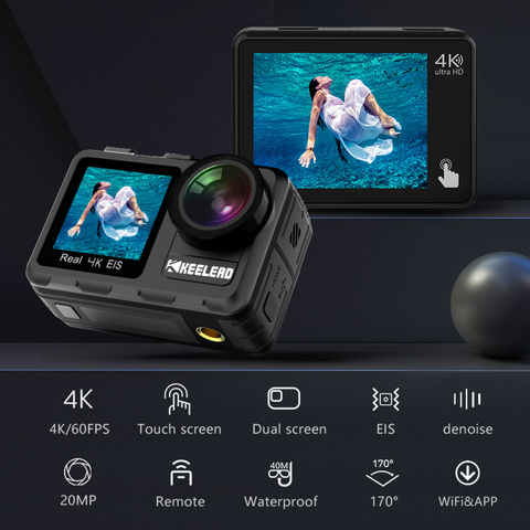 KEELEAD-Cámara de acción K80 4K 60FPS 20MP 2,0 LCD táctil EIS, pantalla con WiFi Dual, 5m, Control remoto a prueba de agua, Zoom 4X, cámara deportiva ► Foto 1/5